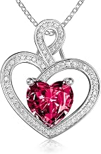 MMJ Platinum Plated Silver Heart Necklace Gift for Women Anniversary Wife Necklace with Heart Pendant Birthstone Necklace Gift for Her Birthday Eternity Jewelry