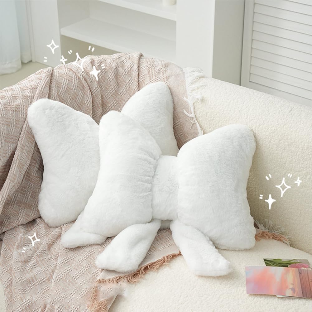 2 Pcs Coquette Bow Throw Pillows Cute Bowknot Plush Pillow Coquette Home Decor Stuffed Decorative Bow Lumbar Pillow for Girls Loft Bed Decor Accessories (Black+White)
