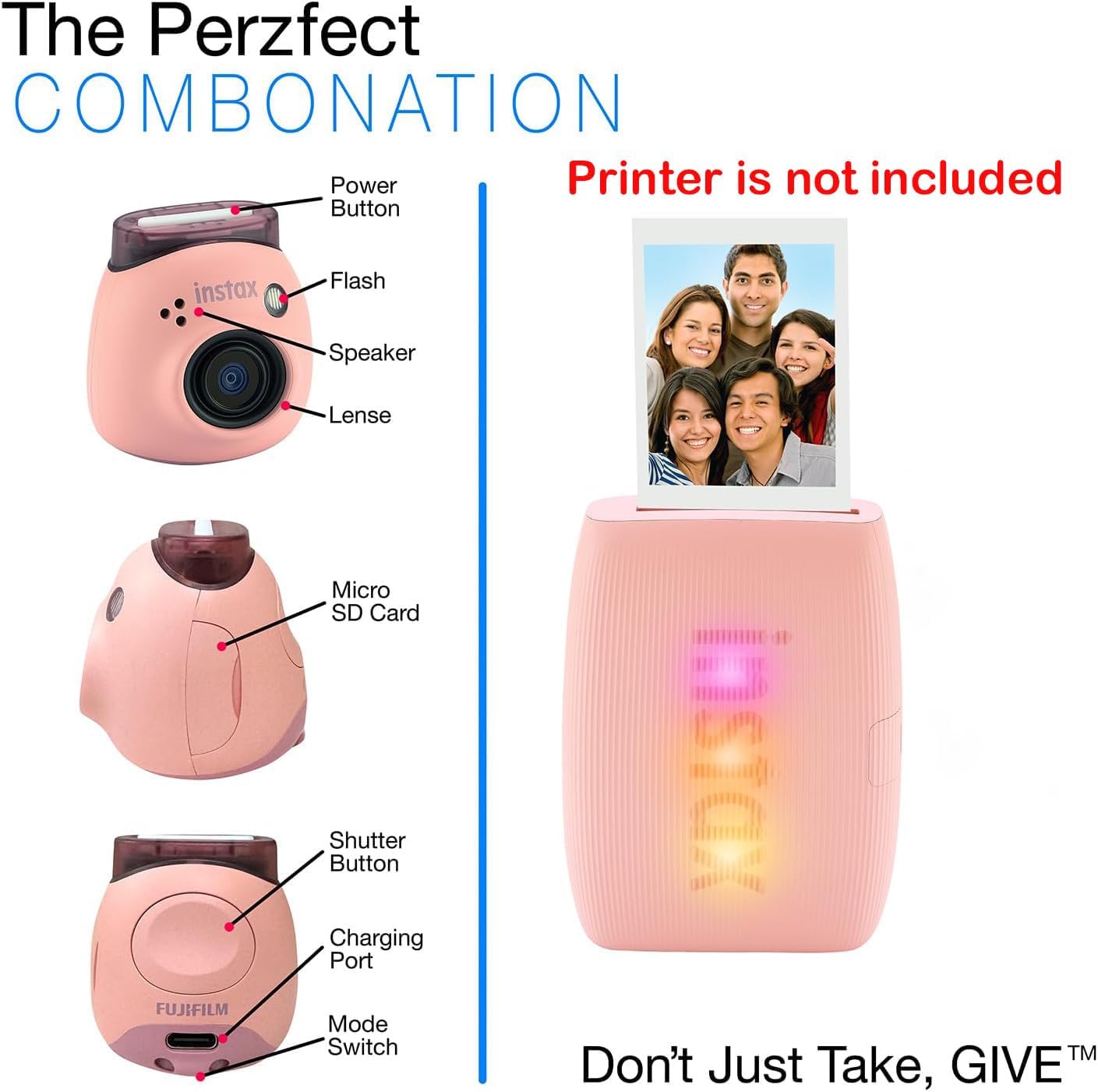 Fujifilm Instax Pal Digital Camera with 20 Fujifilm Prints (Powder Pink)