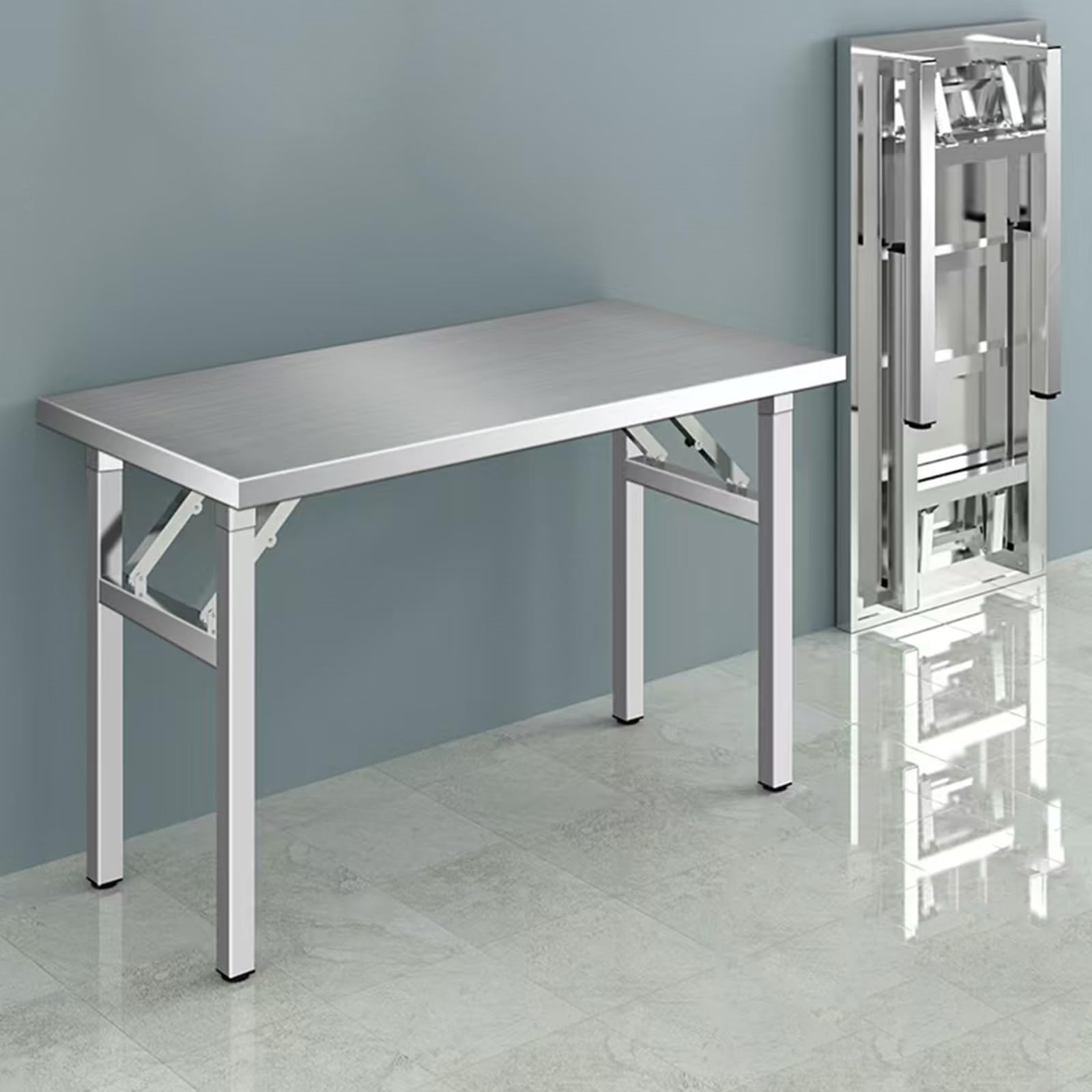 Mesa de trabajo plegable de acero inoxidable resistente, mesa de preparación multiusos para cocina, al aire libre, camping, lavandería, parrilla, preparación de alimentos y almacenamiento (100 x 60 x
