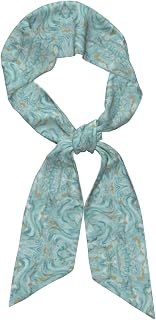 Azurite - Pañuelo para la cabeza con estampado de mármol aceitado dorado y verde azulado, bufanda para el cuello y el pelo, bufandas para el cuello para mujer, bufandas ligeras de satén de seda a la