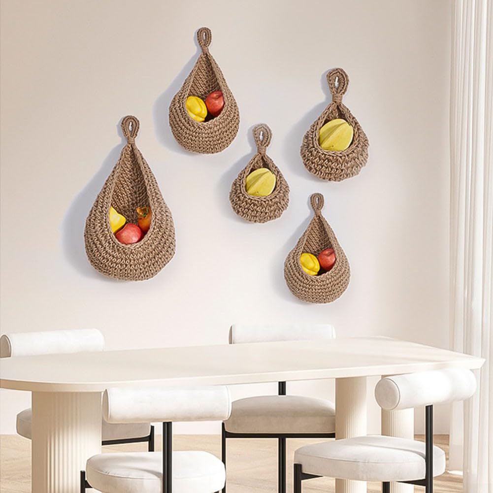 Panier Mural Tissé à La Main Pour Légumes Et Fruits - Organisateur De Cuisine Suspendu Écologique (D 21 X H 21 X 23 Cm)