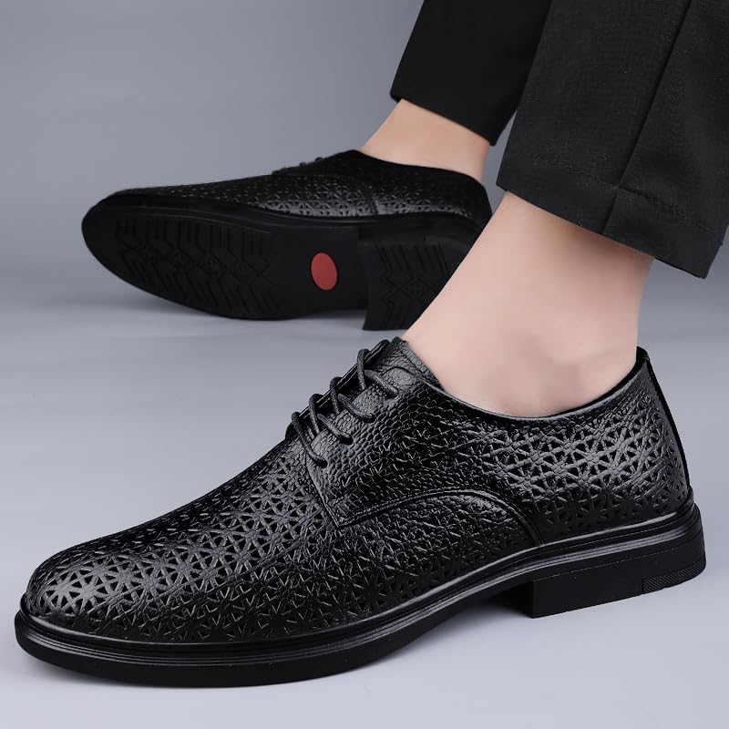 Casual Dress Oxford Shoes for Mens Hollow Leather Low Block Heel Lace Up Derby Shoes for Prom Wedding Business4