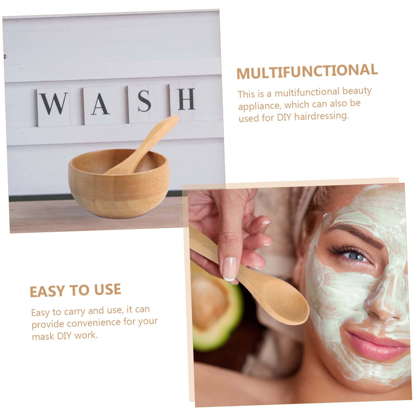 OHPHCALL Mask Diy Tool Kit Bamboo Mixing Bowl Spoon Anti-drop Stirring Bowl for Facemask