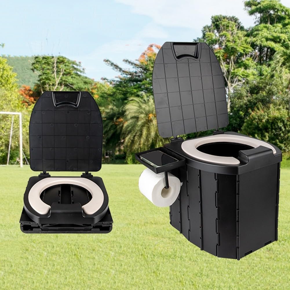 Tragbare Camping-Toilette mit PU-Deckel, für Erwachsene, tragbares Töpfchen für Zelt, Wandern, Outdoor-tragbare Klapptoilette