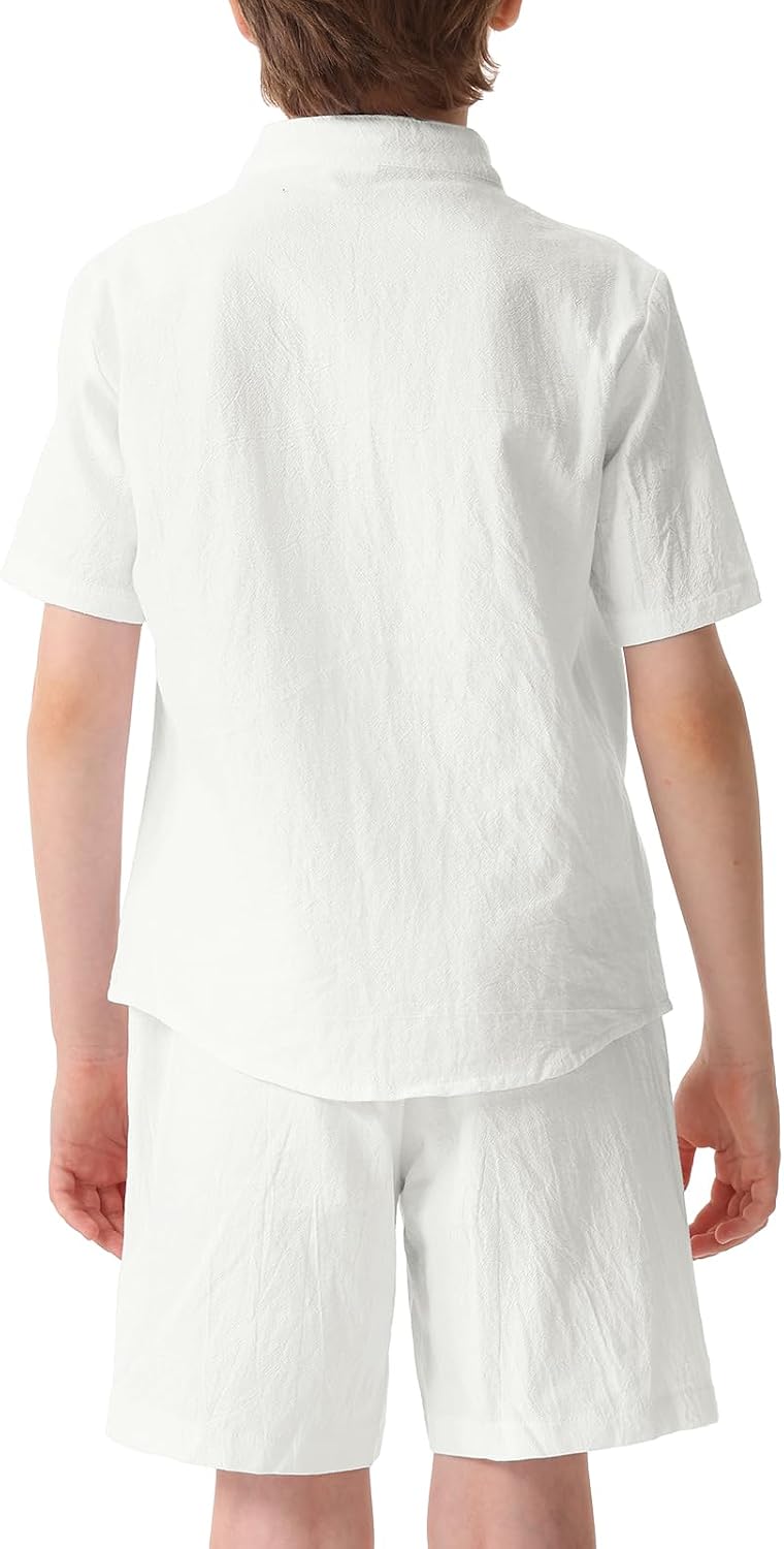OEBLD Boys 2 Piece Summer Outfit Cotton Short Sleeve Button Down Shirt and Shorts Beach Casual 4T-12Y