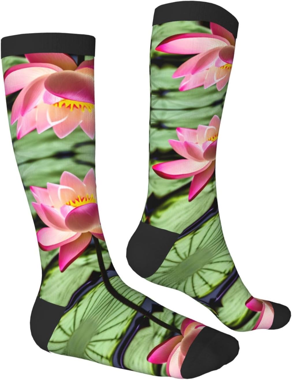 Lotus Flower Print Breathable Crew Neck Athletic High Socks,Suitable For Sports,Running,And Travel.