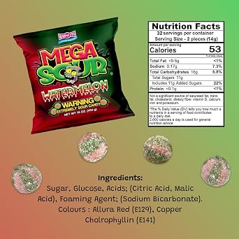 Barnetts - Mega Sour Candy Watermelon 454g - Trendy Sweet Bags - Traditionally Handmade Sweets - Sour Coating Lasts 20 Seconds - Candies for Party Bag, Gift Hamper, or Hamper Box
