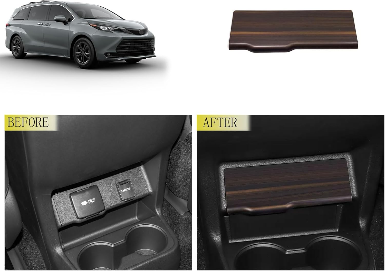 Rear Air Outlet Cigarette Lighter Trim Compatible with Toyota Sienna 2021-2024 Rear AC Power Panel Cover Interior Car Accessories ABS 1PCS(Peach Wood Style for Low Configuration)