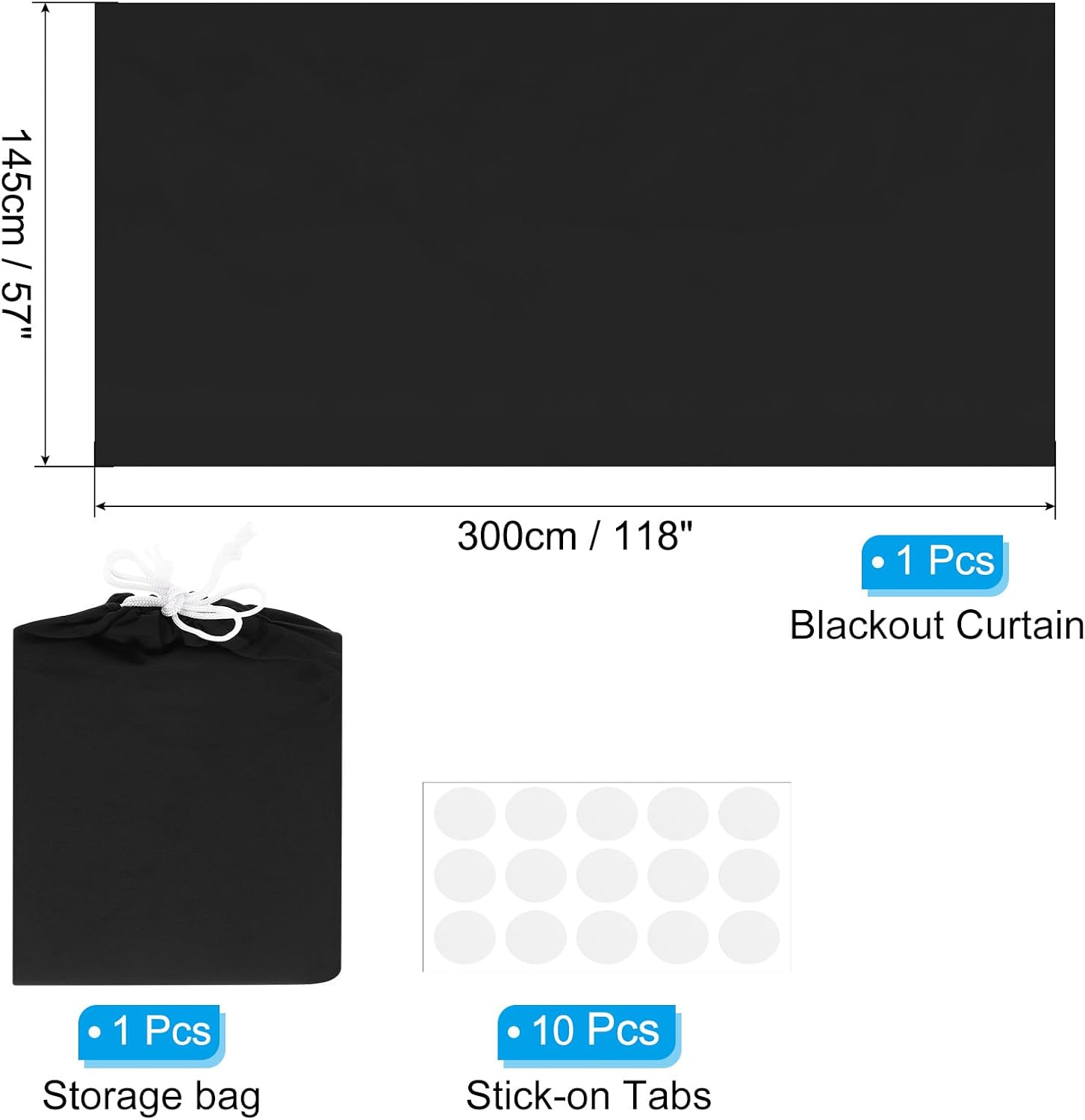 PATIKIL Portable Blackout Curtains, 118" x 57" 100% Blackout Blinds Temporary Blackout Shades with 15 Stick-on Tabs for Nursery Bedroom Travel Office