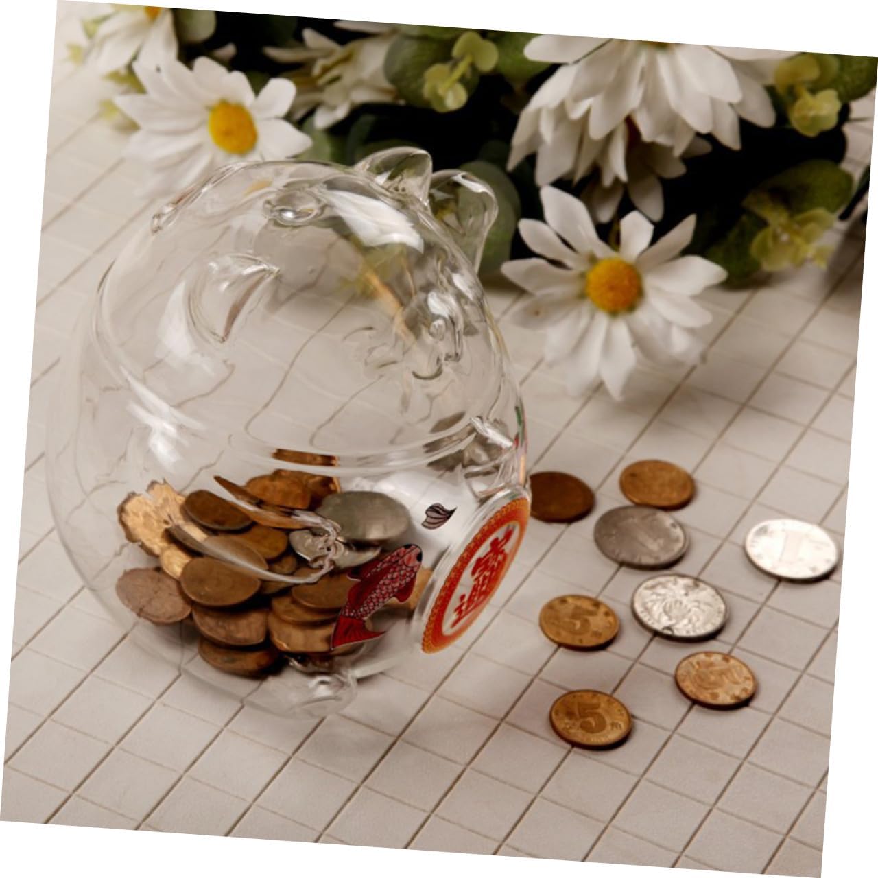 TOYANDONA Fortune Cat Glass Piggy Bank Decorative Money Storage Jar for Adults Unique Maneki Neko Coin Bank Saving Habits Rounded Chic Design for Home Office Display