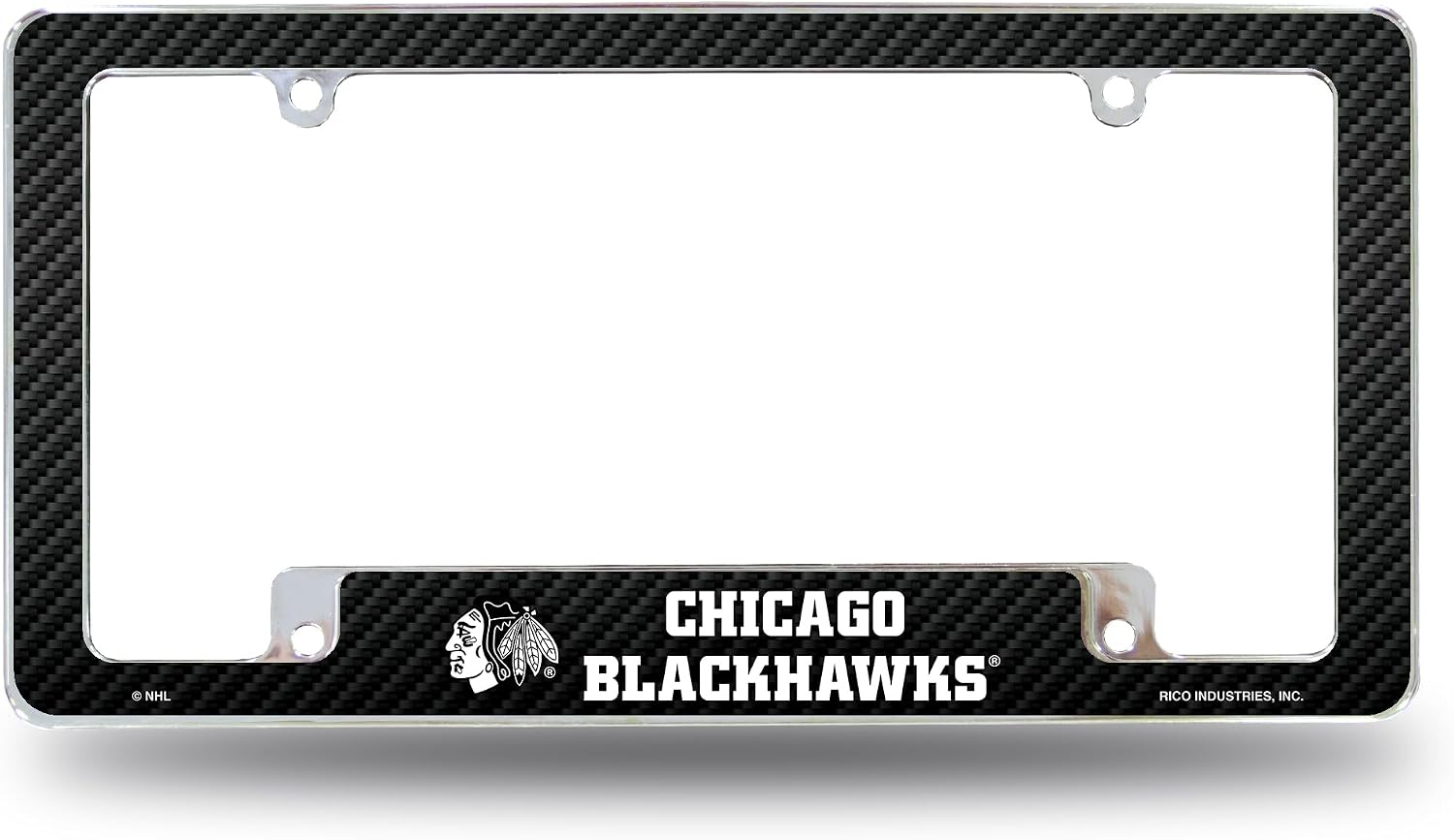 Rico Industries NHL Hockey Chicago Blackhawks Black 12" x 6" Chrome All Over Automotive License Plate Frame for Car/Truck/SUV