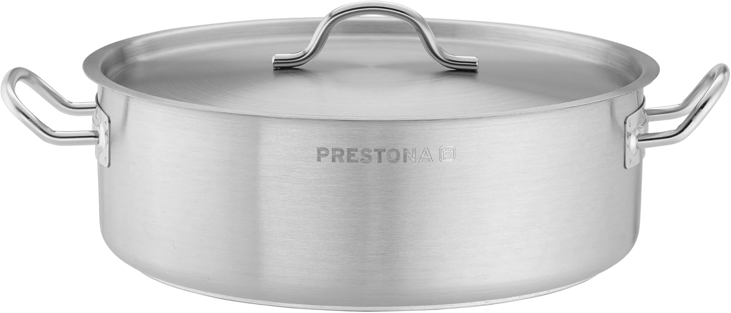 TECHNICA PRESTONA 7L Garnek indukcyjny – Garnek ze stali nierdzewnej Ø300 mm z pokrywką – Trójwarstwowe dno – Garnek do zupy odpowiedni do wszystkich kuchenek – – Nie zawiera niklu