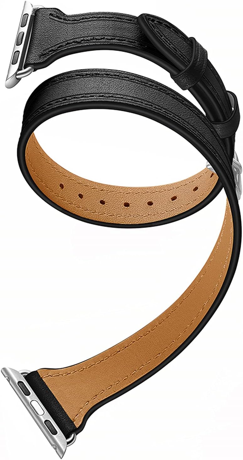 Band Compatible with Apple Watch 49mm 45mm 44mm 42mm or 41mm 40mm 38mm, Genuine Leather Double Tour Designed Slim Replacement Strap for iWatch Ultra SE2 SE Series 8 7 6 5