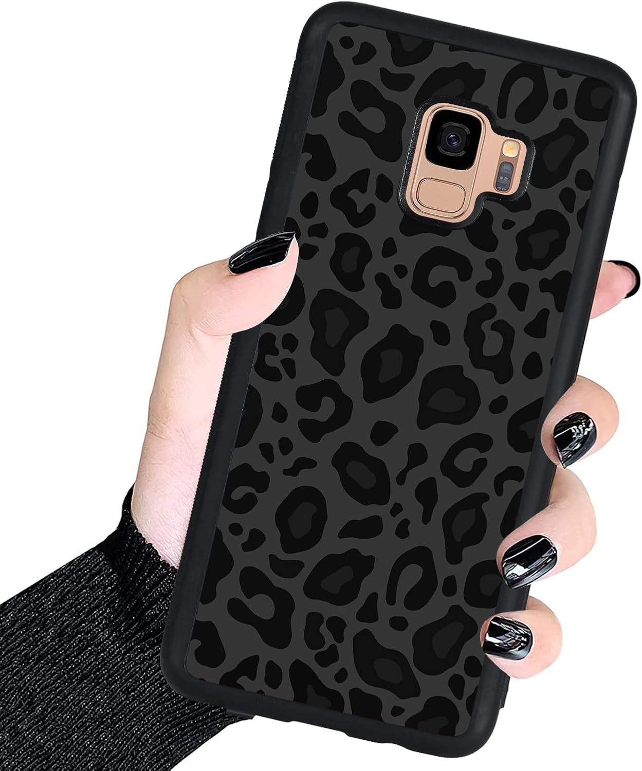 KANGHAR Case Compatible with Galaxy S9,Black Leopard Design,Tire Texture Non-Slip +Shockproof Rugged TPU Protective Case for Samsung Galaxy S9-Leopard Pattern