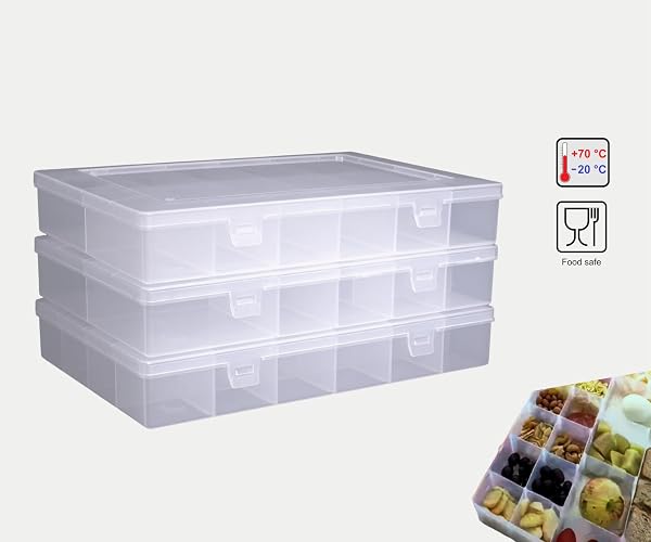 hünersdorff PP Eco Plastic Storage Box with 12 Strong Compartments for Screws and Other Small Parts | Fixed Compartment | 23.3 x 33.8 x 5.8 cm, Transparent - 3