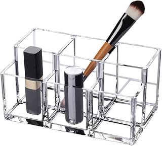 Makeup Organizer Brush Holder 6 Section Acrylic Cosmetic Storage Case Stand for Makeup, Home, Office, Bathroom(Transparent 013)