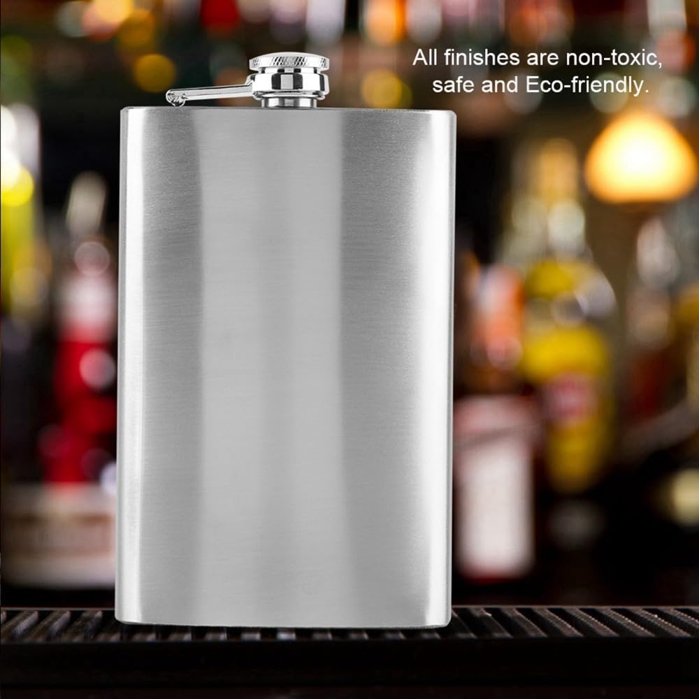 Stainless Steel Hip Flask Pocket Bottle, Silver 7/8/10 oz Leak Proof Screw Cap Liquor Flask with Funnel for Storing Whiskey, Wine and Spirits(10oz)