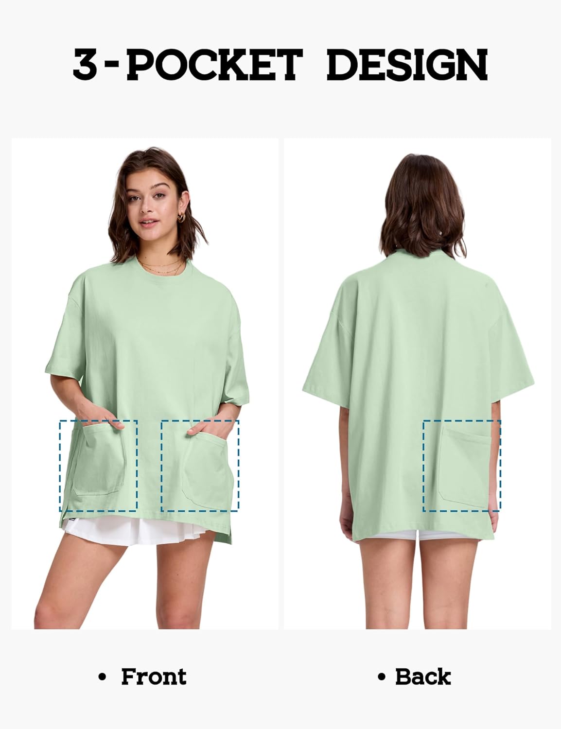 FAIABLE Women Oversized T-Shirt with Pockets Summer Casual Short Sleeve Loose Fit Tee Cotton Shirt Side Slit Crewneck Tops - Image 5