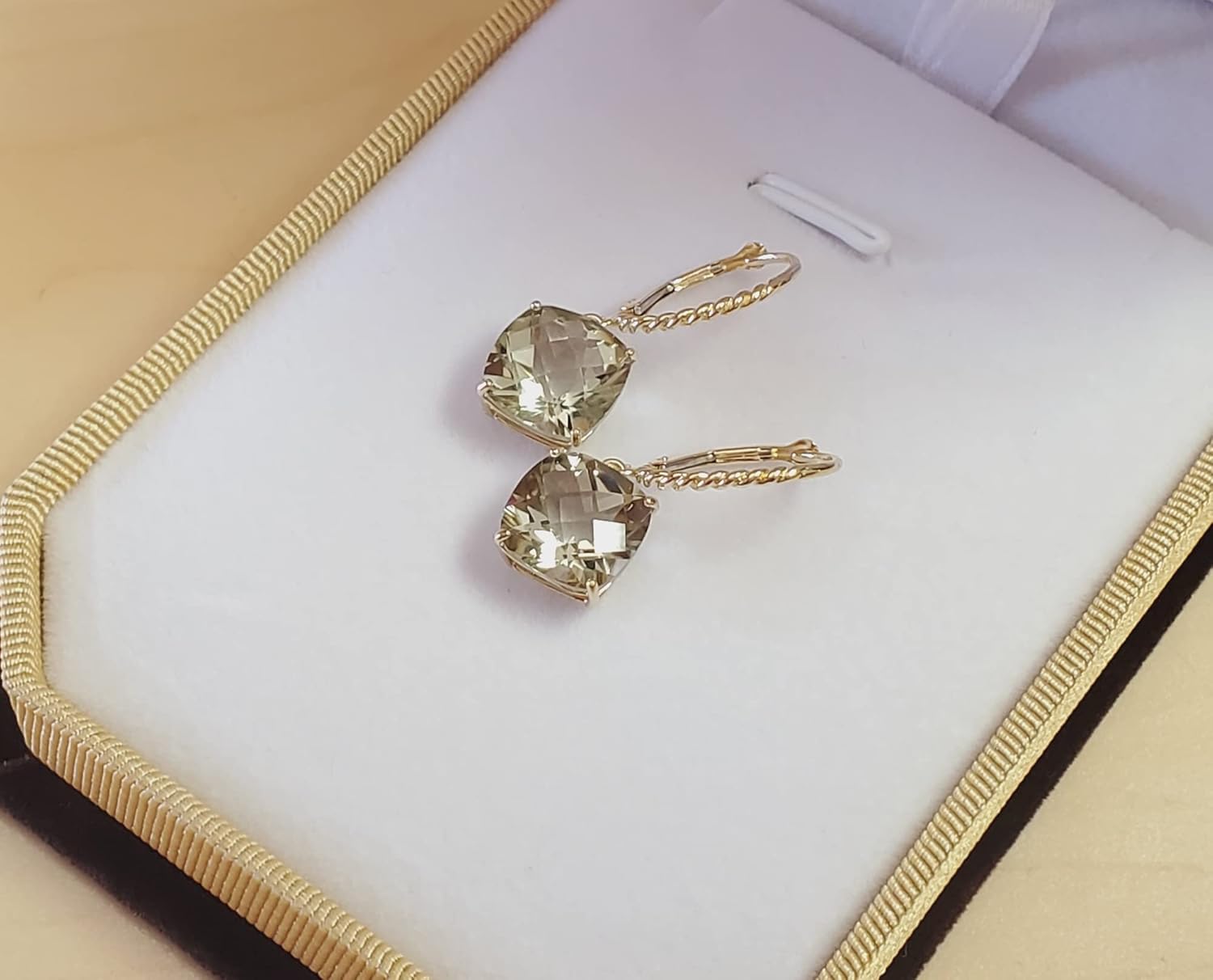 Galaxy Gold GG 14k Solid Gold Leverback Earrings Natural Green Amethysts - Image 3