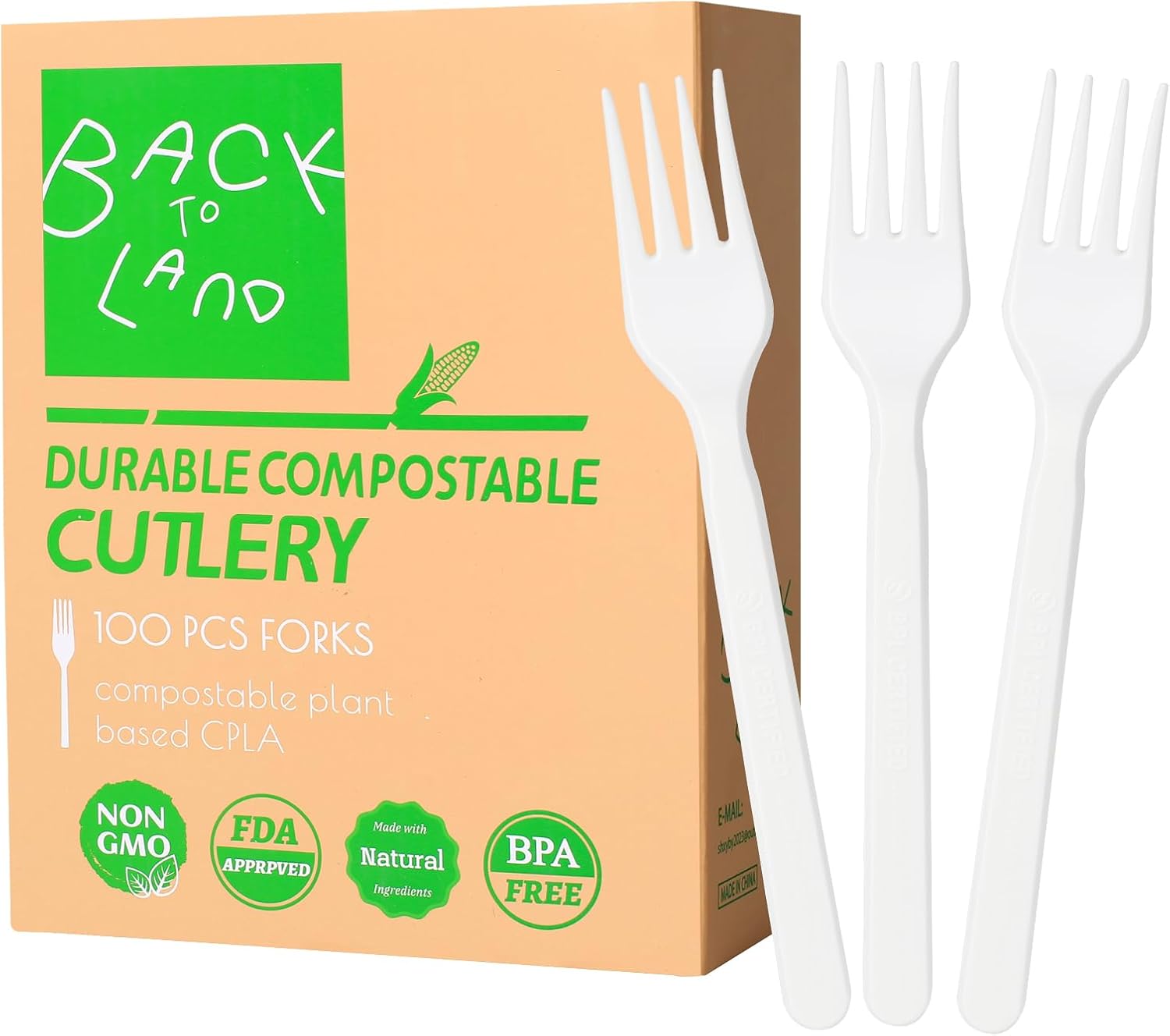 100% Compostable 100pcs Disposable Silverware, Compostable Forks Bulk, Serving Utensils Set for Parties, Heavy Duty Biodegradable Eating Cutlery for Camping, Picnics