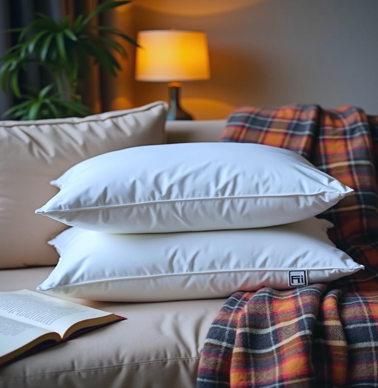4All Goose Feathers Pillow Pair Hypoallergenic Support Hotel Down Pillows for Head & Neck Support Side Sleeper Comfortable Bed Pillow for Side Sleepers (Pack of 2 Cotton)