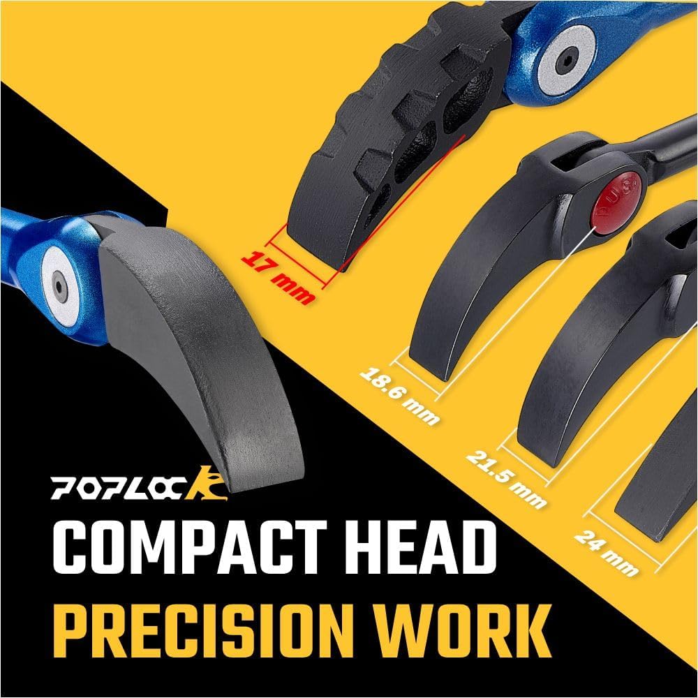 Poplock 3 Piece Indexing Pry Bar Set – Adjustable Automotive Pry Bars 8", 12" with 121 Positions Double Joint 17" | Heavy Duty Trim & Panel Removal Tool for Mechanics