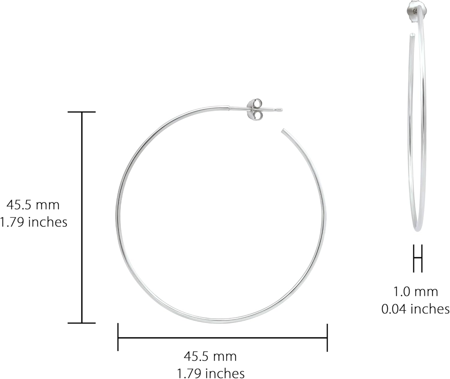 Hoops & Loops 925 Sterling Silver Open 1.5mm Thin Polished Round C-Hoop Earrings | Silver, Yellow, Rose Gold Flashed Sterling Silver 15mm 20mm 25mm 35mm 45mm - Image 6