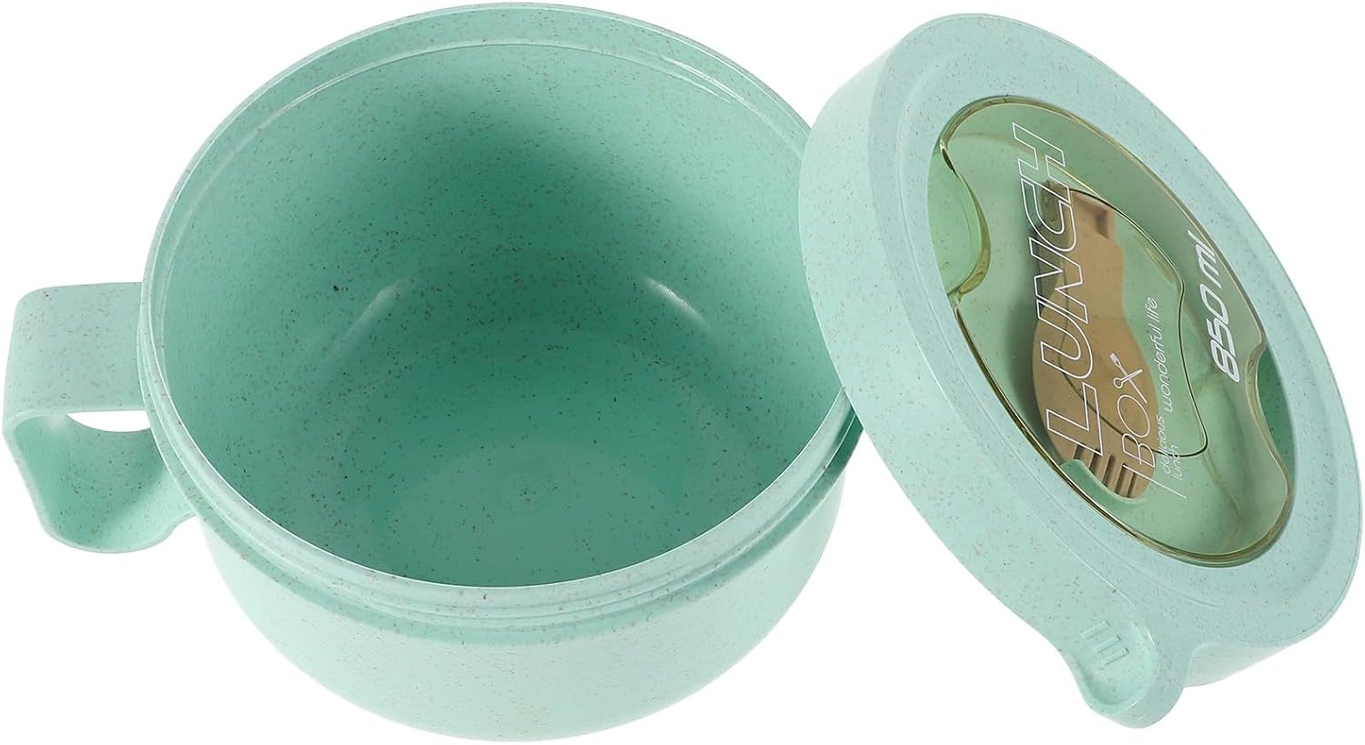 850ml Microwave Safe Ramen Noodle Bowl with Lid, Heat Retention Wheat Straw Fiber Food Container for Office and Home Use, Stylish Green Food Storage Box for Soup and Salad