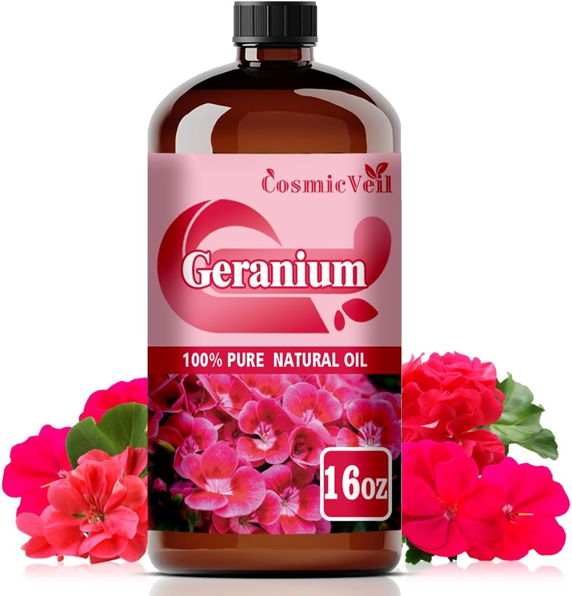 Geranium Essential Oil Fragrance Oil for Aroma Diffuser,Humidifier,Home Fragrance,Cleaning,Body Care,Massage,Yoga,DIY Candle,DIY Soap CosmicVeil（Geranium，16 Fl Oz (Pack of 1)）