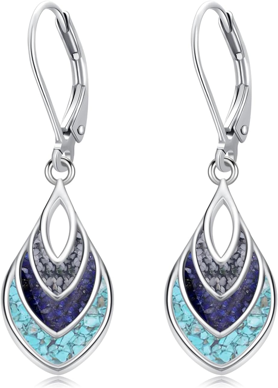 Mother's Day Gifts for Women Mother 925 Sterling Silver Turquoise MoonstoneMalachite Obsidian Malachite Tiger Eye Stone Teardrop Dangle Earrings Turquoise Jewelry Gifts for Women