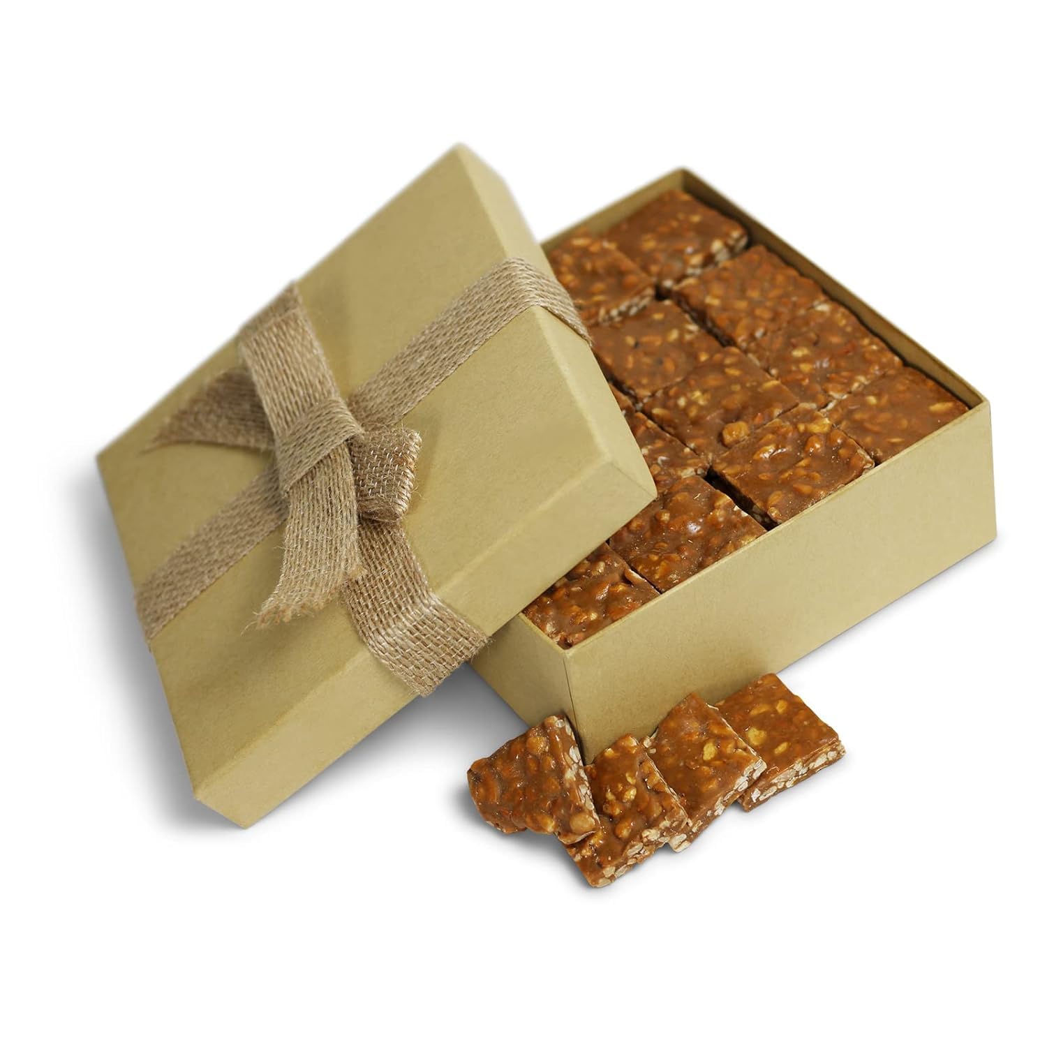 Gourmet Macadamia Brittle Gift Box - by Its Delish | Handmade Old-Fashioned Style | Beautiful & Delicious Square Cut Pieces 16 Oz Macadamia Brittle | New Years Party Anniversary Hostess Valentines Day Gift | Peanut-free, Vegan, Kosher