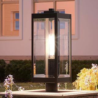 Urban Ambiance Luxury Modern Farmhouse Outdoor Post/Pier Light, Large Size: 20.5" H x 7" W, with Industrial Style Elements, Estate Bronze Finish, UQL1353 from The Quincy Collection