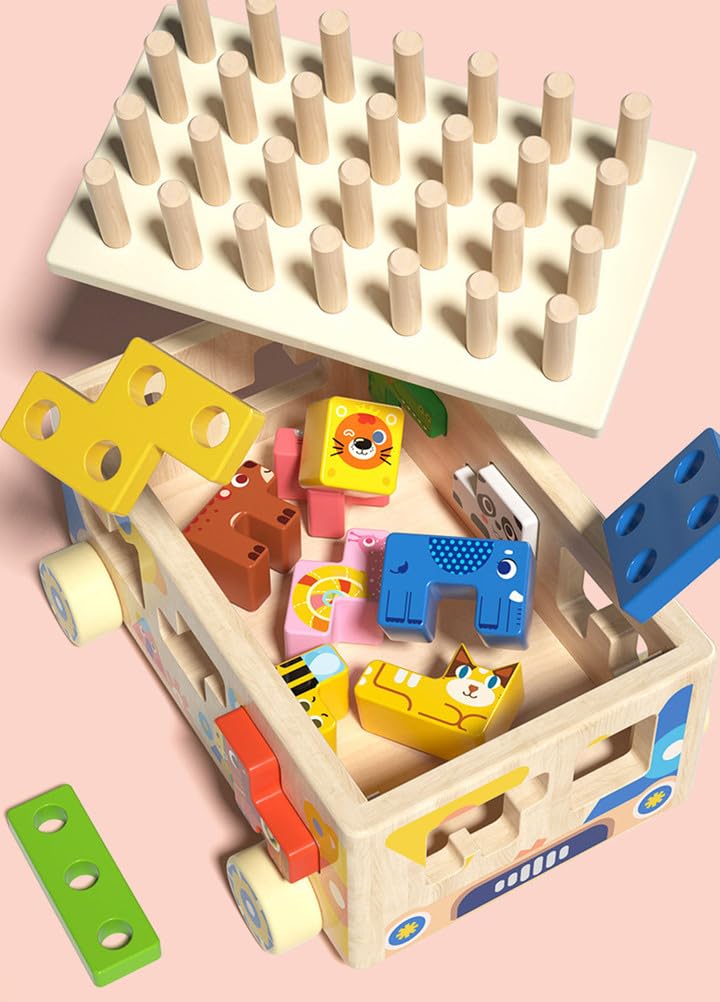 Macchinina Intelligente Montessori in Legno per Ordinamento delle Forme