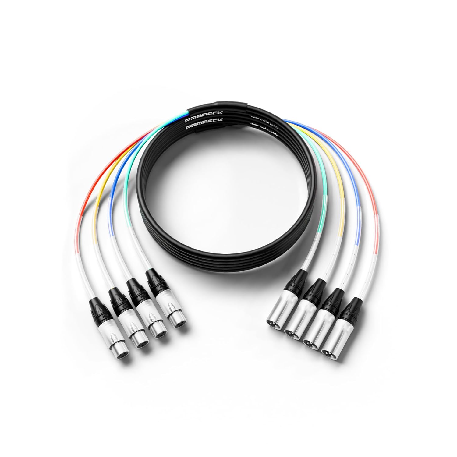 PRORECK 20ft Snake Cable, 4-Channel Shielded Audio Cable XLR Male to XLR Female, with Color-Marked Connectors for Professional Stage, Studio, and Live (PR-XLR/XLR-4 * 20)
