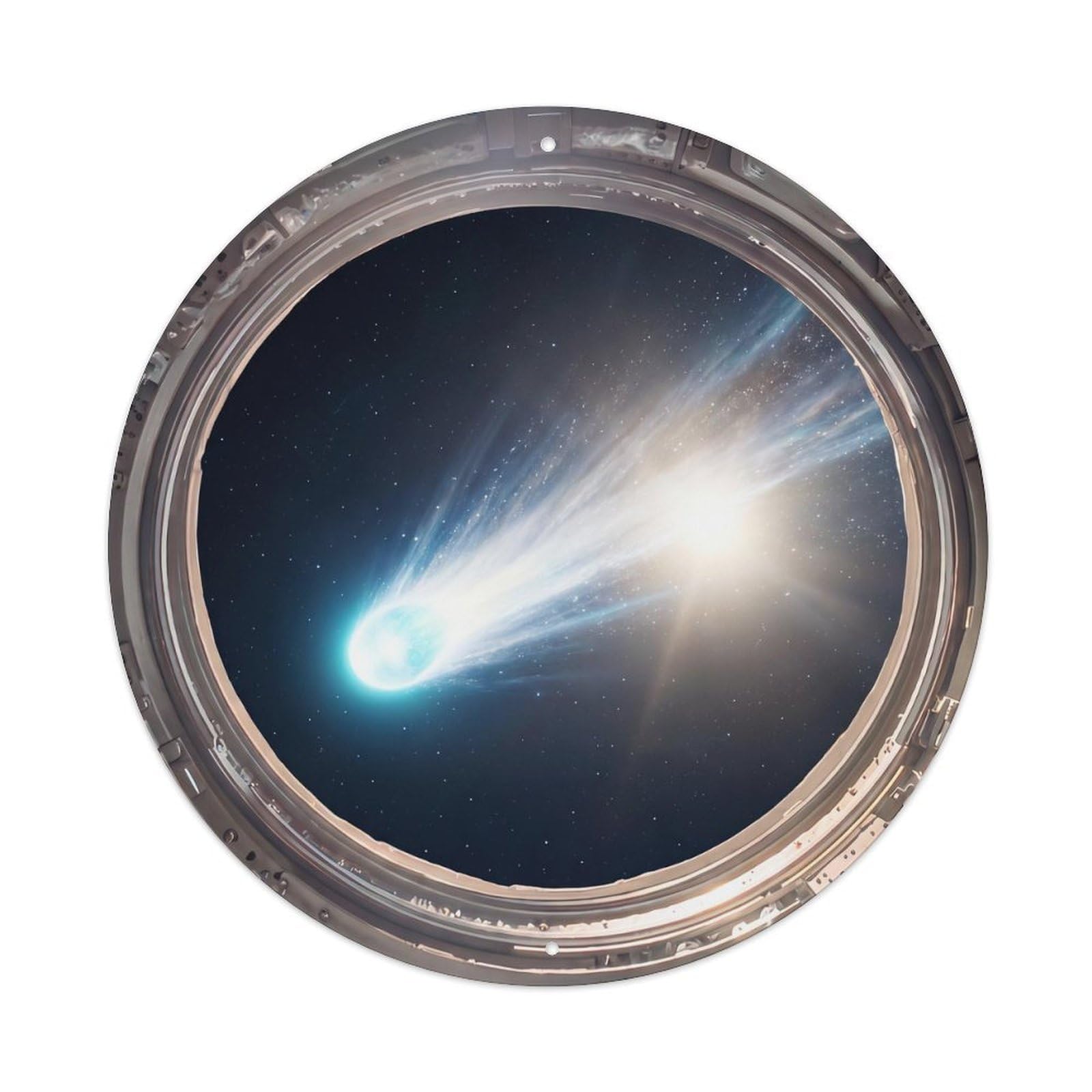 Metal Tin Sign Comet Tail Bright from Space Station Porthole