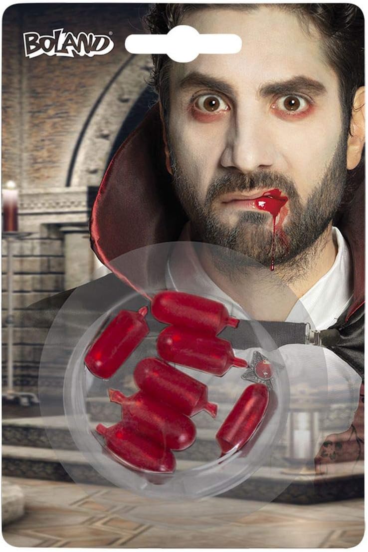 Boland 45166 - Theaterblutkapseln, 7 Stück, Kunstblut, Blutpuder, Gelatine, Horror, Halloween