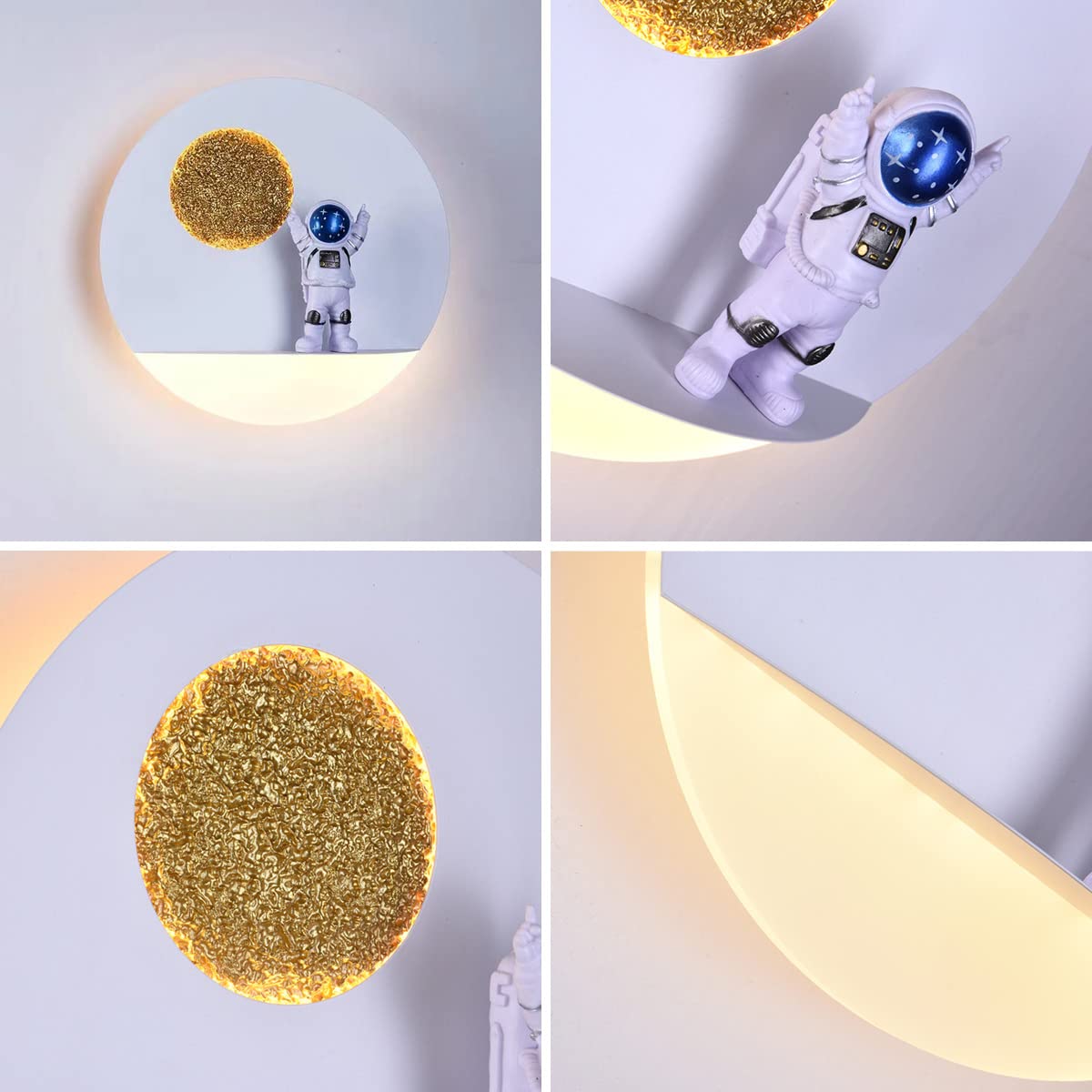 Lampada da parete LED Bambini con Telecomando, 12W Moderna Applique da Parete Astronauta Lampada da Comodino Cameretta Bambini per Ragazzi Ragazze Camera da Letto Metallo Lampada a Muro (A2)