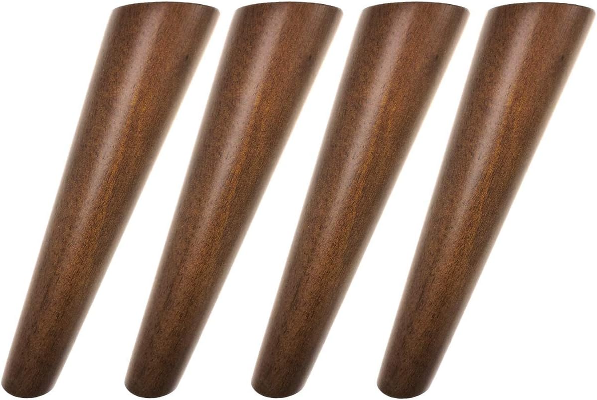 Walnut Color Round Solid Wood Furniture Legs - Perfect for Mid-Century Modern & IKEA Hacks (7 Inches, Set of 4)