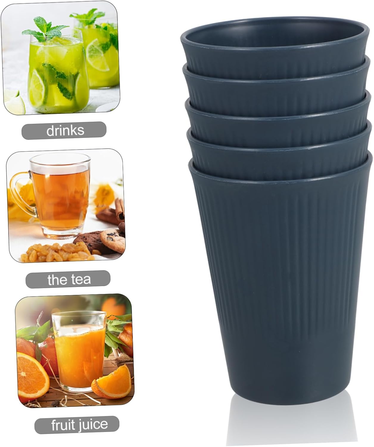 5Pcs Striped Plastic Drinking Cups Multifunctional Toothbrush Beverage Cups for Water Milk Juice Chic Unbreakable Design