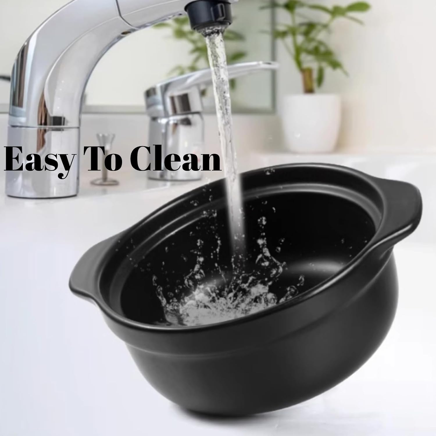 Korean Stone Pot, Ceramic Sizzling Hot Pot for Bibimbap Korean Stone Bowl with Lid and Trivet 40 oz Clay Pot for Cooking, Korean Cooking Pot, 1200ml, Black, for 1-2 people