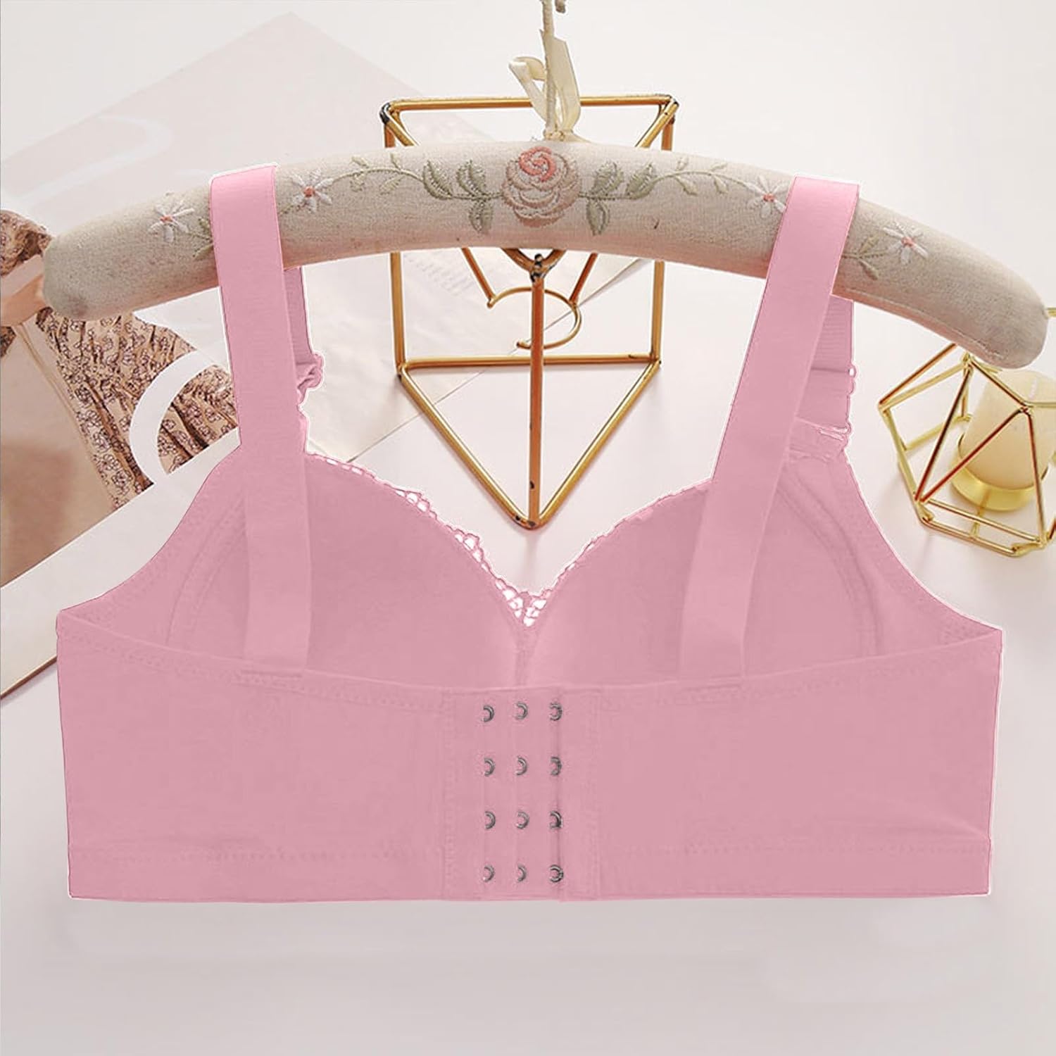 3Pc Bras for Women Plus Size Ruffle V Neck Adjustable Strap Push Up Comfort Bra Solid Color Classic Casual Underwear