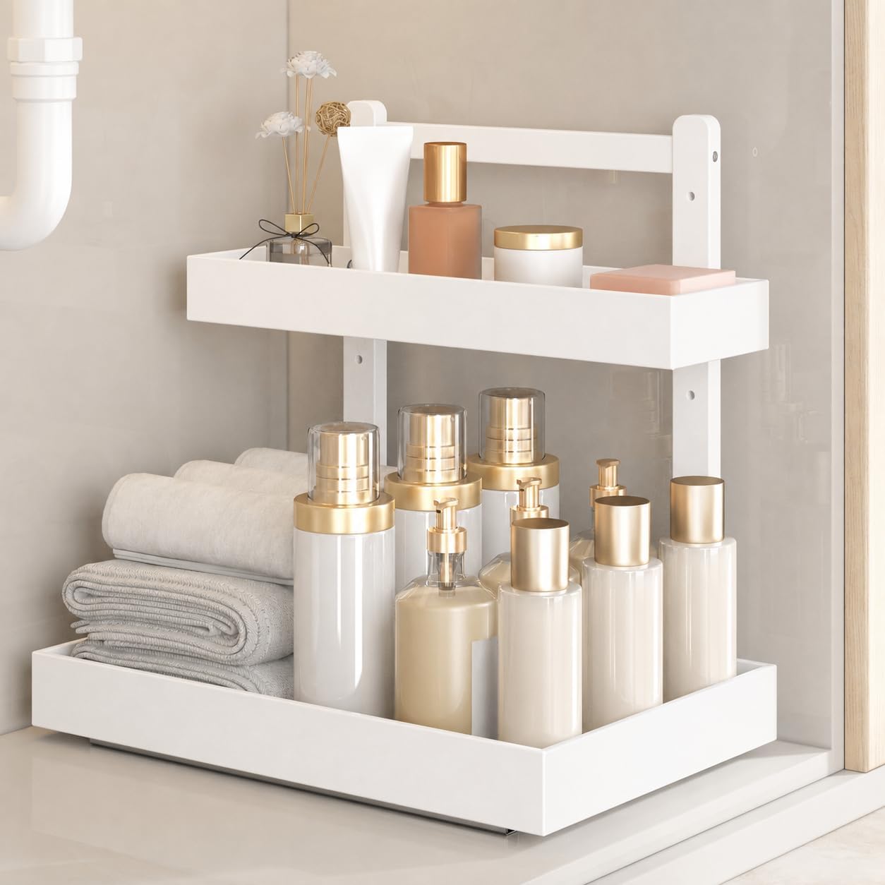 Bamboo Under Sink Organizer, 2-Tier Pull Out Cabinet Organizer