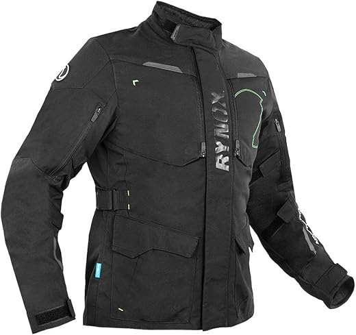 Rynox Advento Pro Jacket - Motorcycle Touring Jacket | Impact Protection | Abrasion Resistance - Black Hi-Viz Green, 3XL