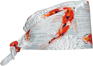 Koi Fish Corals,Spring Summer Working Cap Scrub Caps with Sweatband Adjustable Scrub Hat for Women Men Nurse Hats