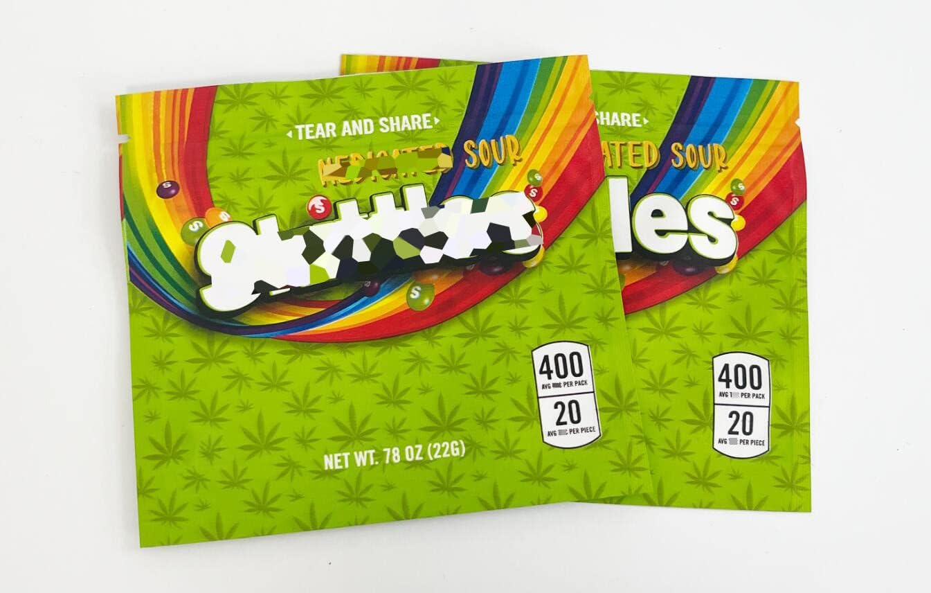 50 PCS Mylar Bags 3.5 Resealable Bags Edibles Bags Skittles Sour Candy 4.3x4 In Personality Edible Packaging Ziplock Resealable Heatseal Bags Storage