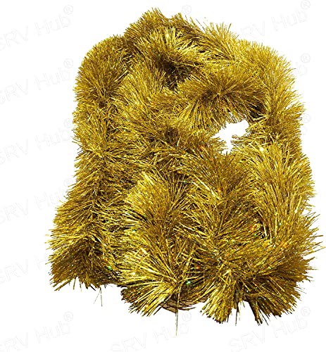 1x Tinsel Garland Chunky, 2 Meter Each, Hanging Luxury Tinsel, for Christmas Party Supplies, Seasonal Indoor and Outdoor Decorations (Holographic Gold) - Image 5