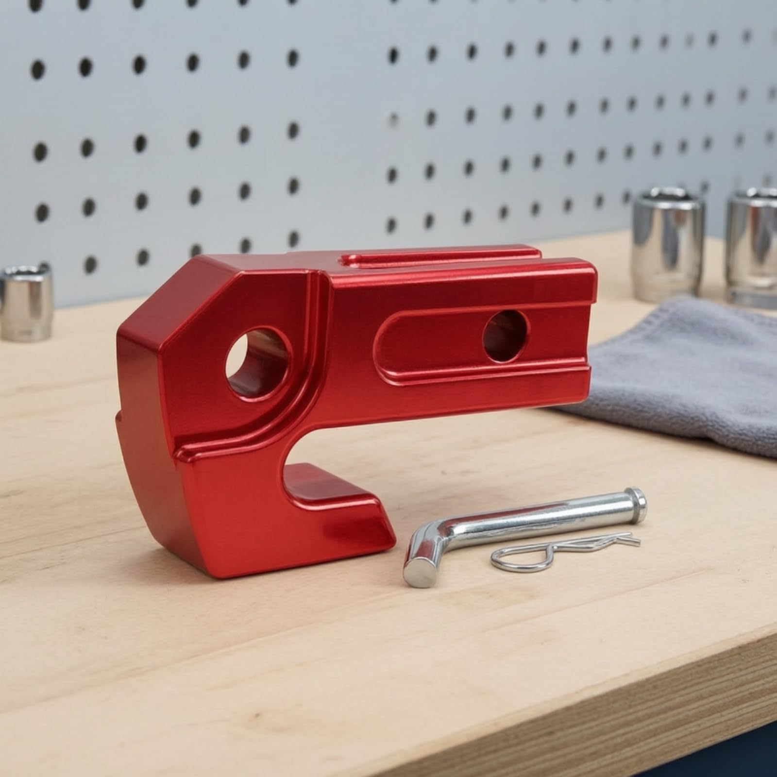 Trailer Hitch Blocco Traino Serratura Gancio Rimorchio Chiusura Accoppiamento Metallo con Corpo Rettangolare Offset E Foro Tondo Lega di Alluminio, Nero