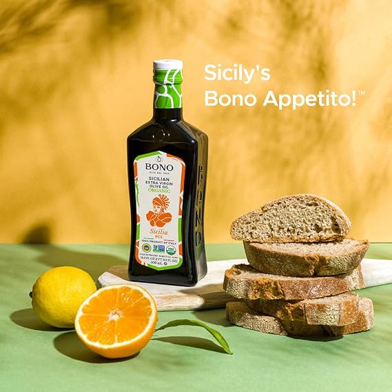 Bono Organic Sicilian PGI Extra Virgin Olive Oil, 16.9 Fl Oz USDA Organic, Non-GMO, Cold Extracted, Certified Gluten Free, Clean Label Project Purity Award Winner