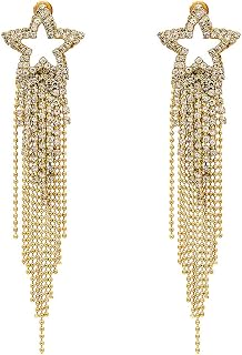 Women’s Star Tassel Earrings Crystal Dangle Star Earrings Long Star Beaded Fringe Drop Earring for Women Girls